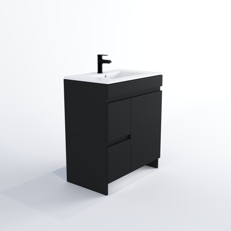 Shalem 30'' Single Bathroom Vanity with Porcelain Top, Black