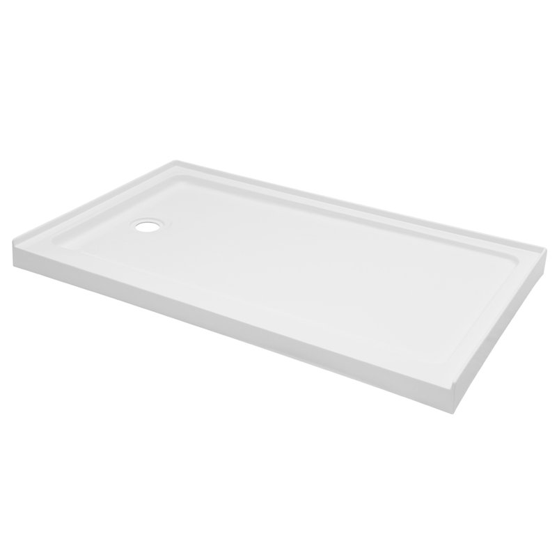 60" W x 36" D Rectangluar Shower Base White Acrylic Non-Slip Single Threshold Shower Base