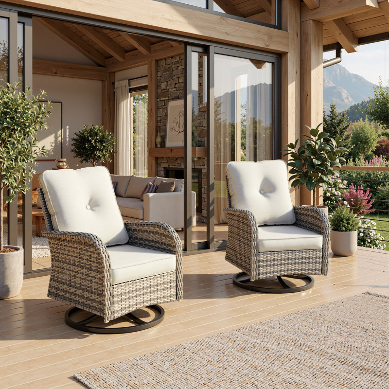 4-Piece Outdoor Wicker Swivel Rocking Chairs With Cushioned Seats, Beige