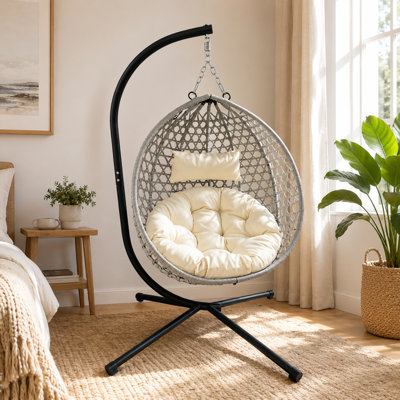 Fauteuil à œufs suspendu pliable avec support et coussin pour l'intérieur et l'extérieur