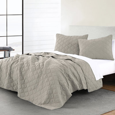 Anne Klein Taupe Twin 100% Cotton Diamond 2-Piece Quilt Set
