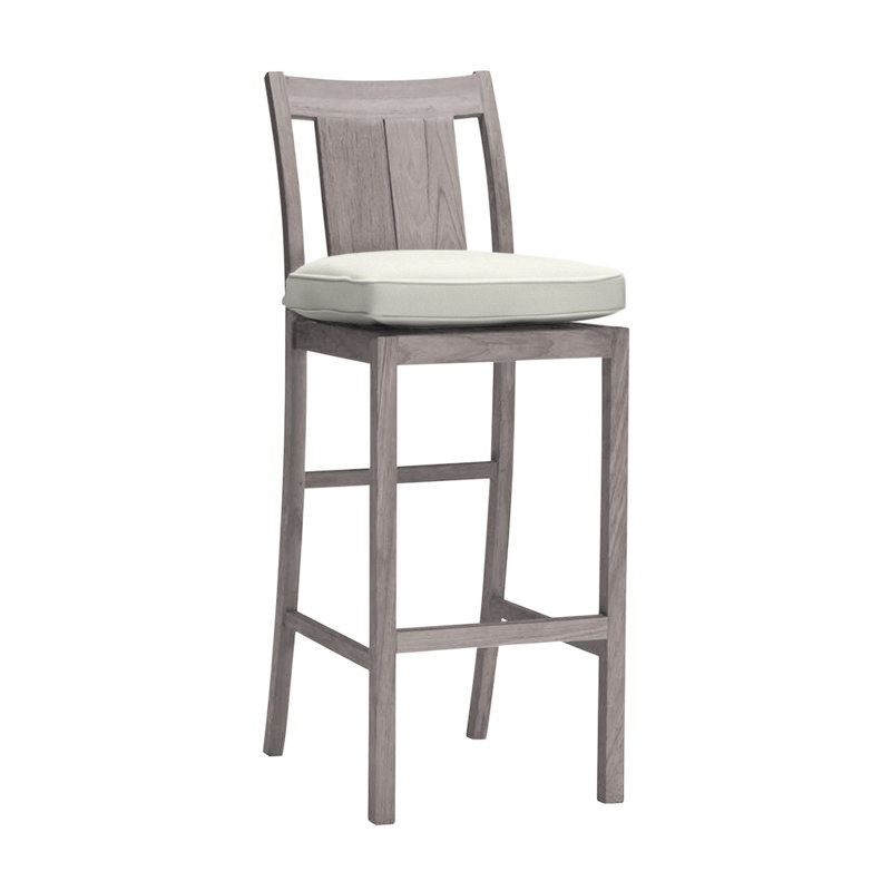 Croquet 30" Patio Bar Stool with Cushion, Oyster Teak, Welt, Natural White