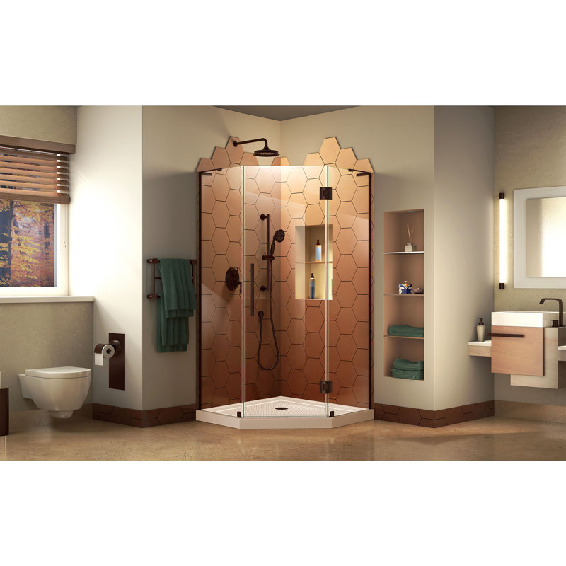 Cabine de douche rectangulaire à charnière 36 "x 74,75" avec base Prism Plus, Bronze huilé / Biscuit
