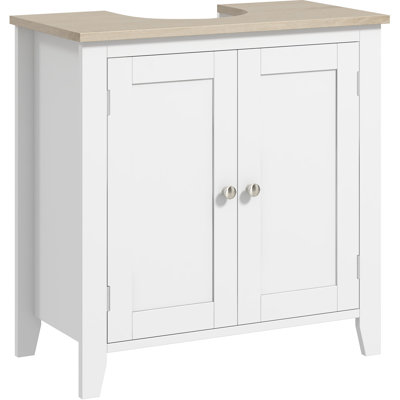 Under Sink Bathroom Storage - U-shape, Adjustable Shelf, 9 Lbs Shelf White Bookcase U-shape Cabinet,