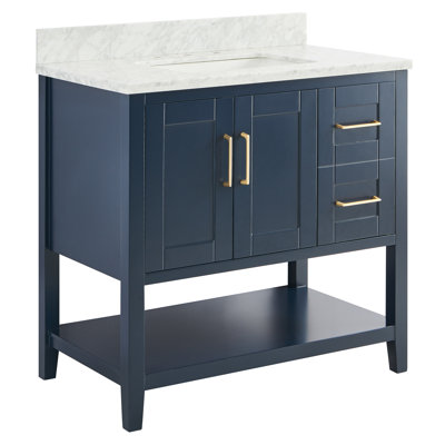 36 " W Freestanding Standard Single Vanity Bathroom Vanity With Carrara Marble Top