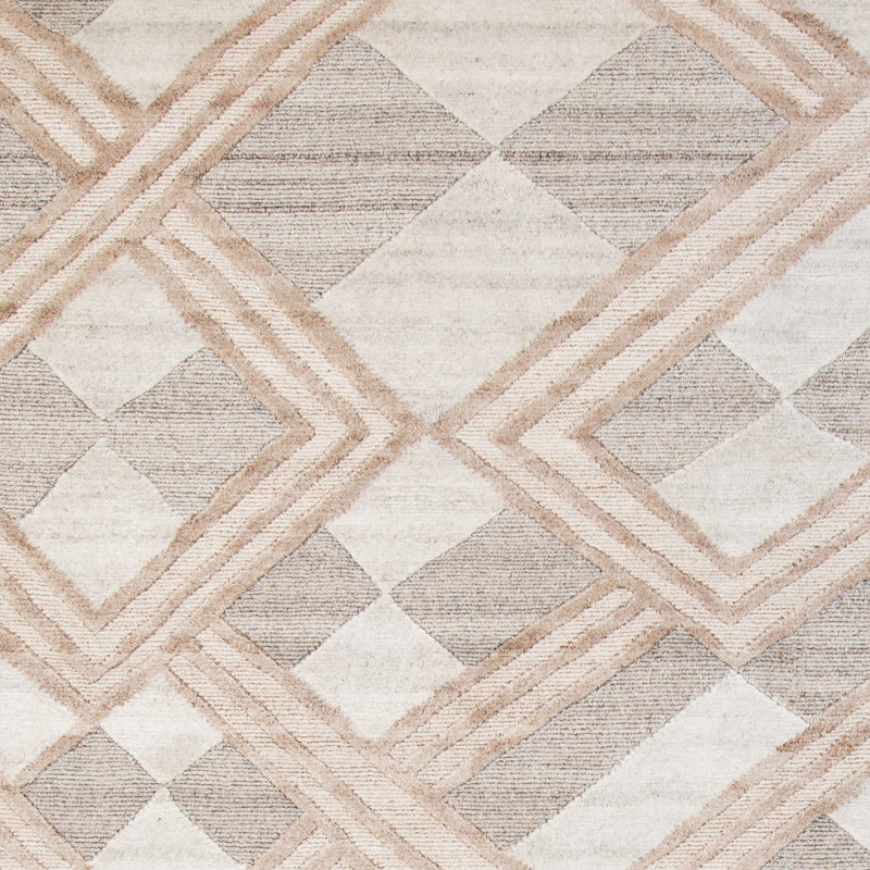 Tapis huître et crème noué à la main de haute qualité, Rectangle 10 pi x 14 pi