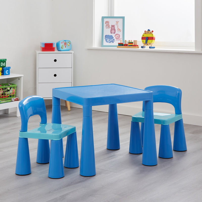 Kids Plastic Table and Two Chairs Set, Blue