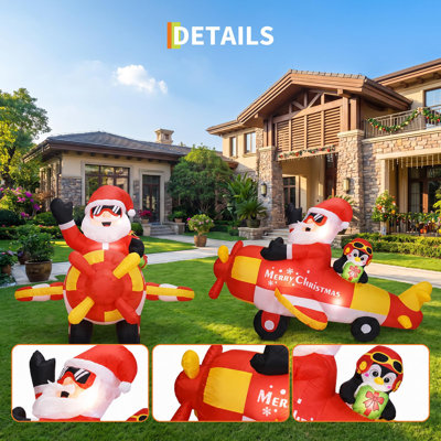 Décoration de Noël gonflable pour avion 8 pi - avion de Noël gonflable avec lumières DEL, polyester imperméable - prise USA, 1500 mA