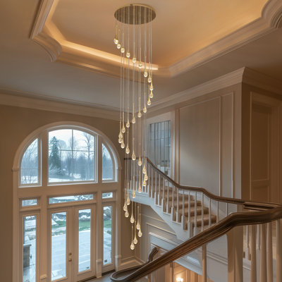 Pawnee 36-light Cylinder Foyer Chandelier With Raindrop Crystals and LED Light