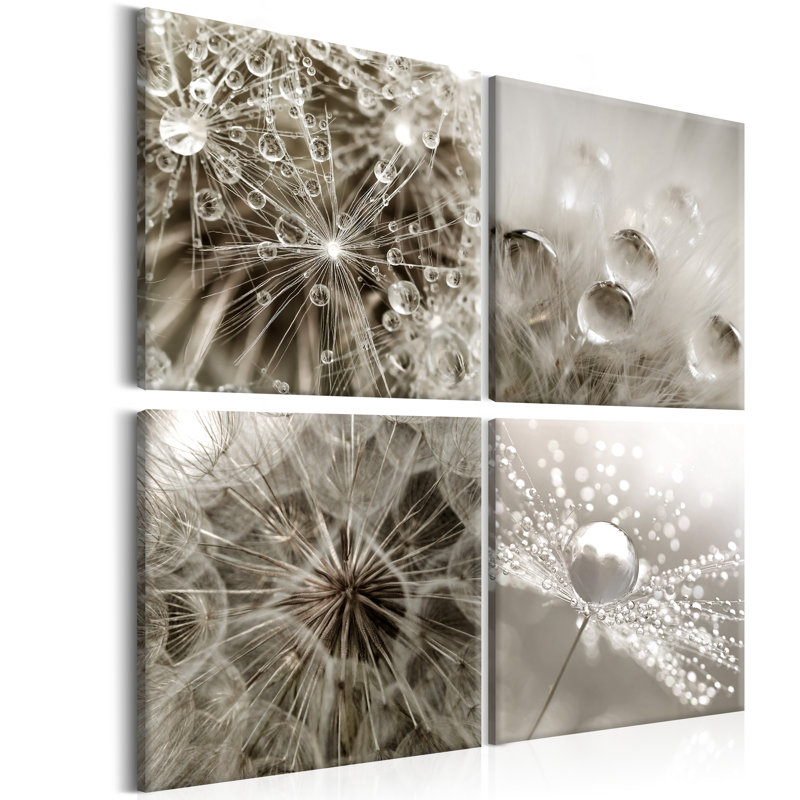 " Gray Dandelion " 4 - Pieces, 15.7" H x 15.7" W
