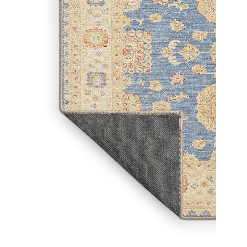 Tapis bleu/beige traditionnel Purvi, Rectangle 4 pi x 6 pi