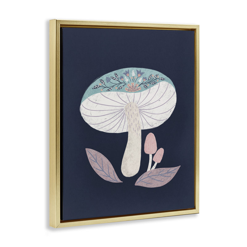 Cadre flottant champignon floral, design par Metka Hiti, H 31 po x l 25 po, Cadre flottant métallique doré
