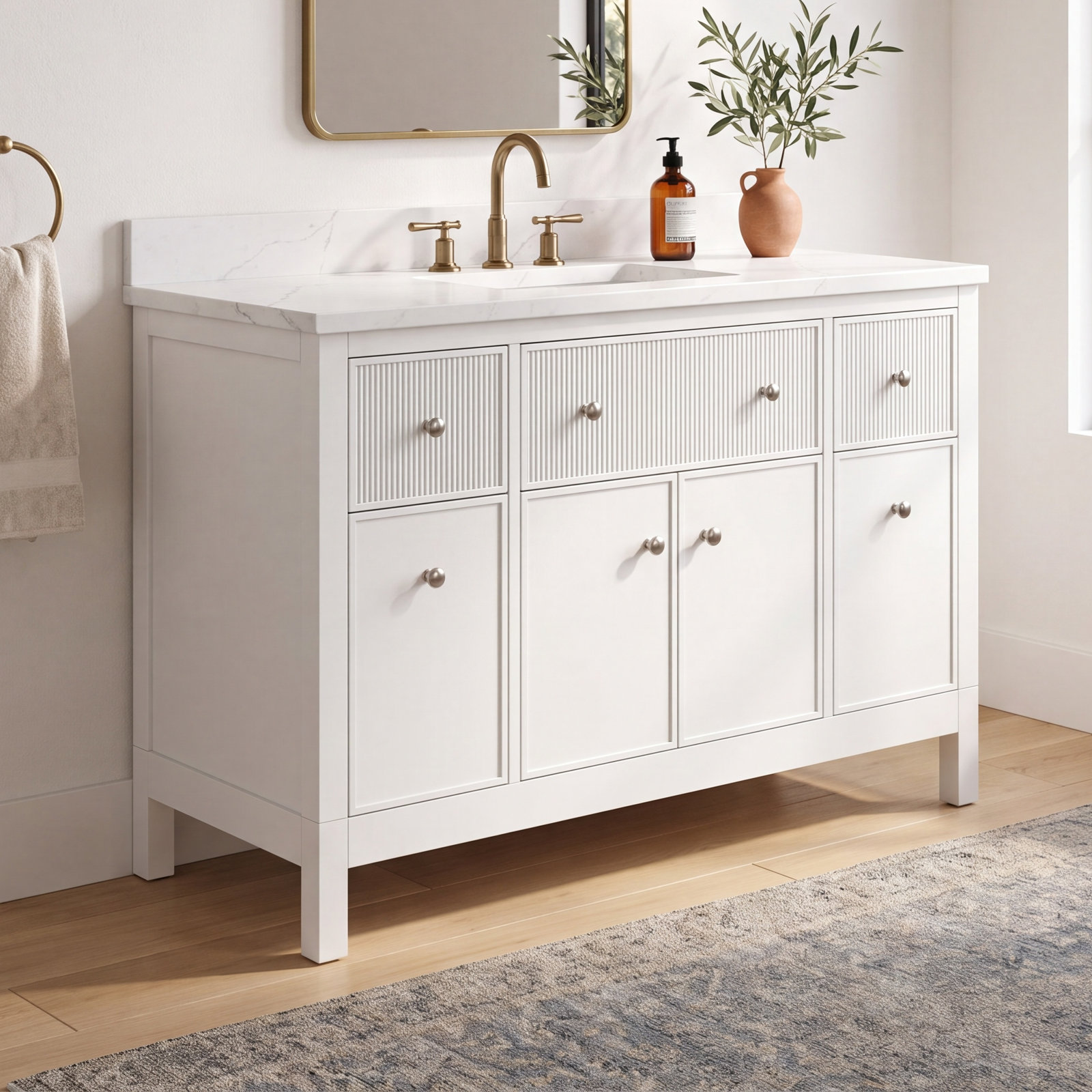 Malin 49" Single Bathroom Vanity, White, Polished Nickel