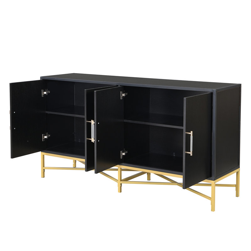 Caractéristiques distinctives de l'armoire à quatre portes avec pieds en métal et en croix, Noir