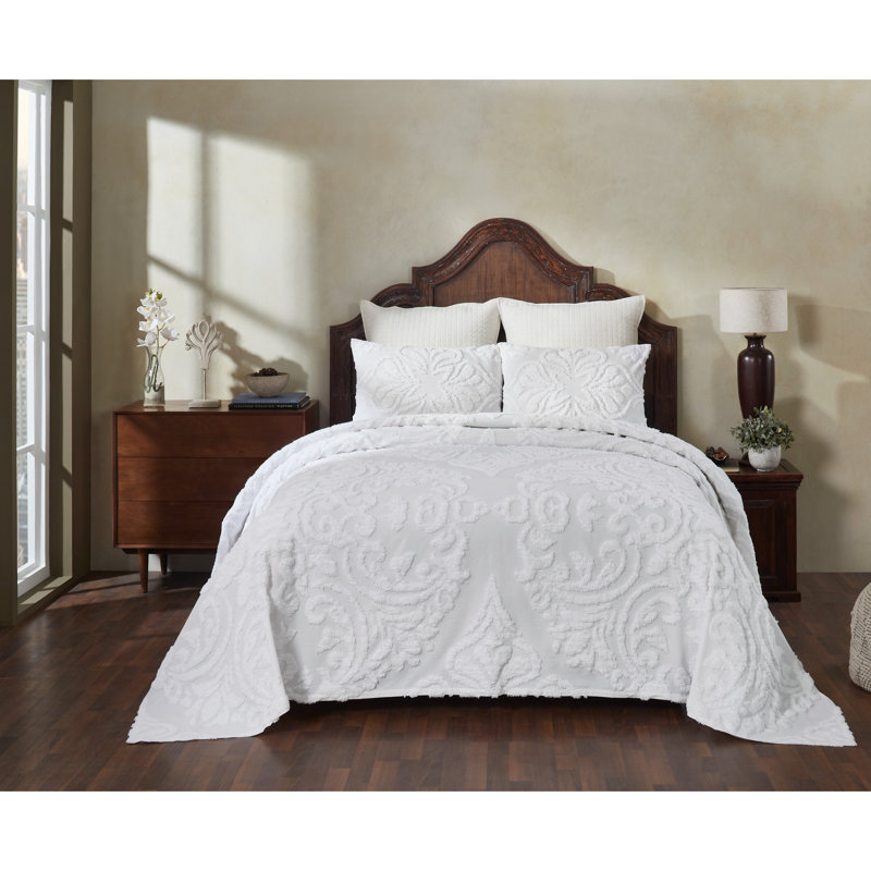 Rylee 100% Cotton Premium Chenille Bedspread Set Soft & Breathable Floral Design Machine Washable, Luxurious All Season Comfort Bedding Set
