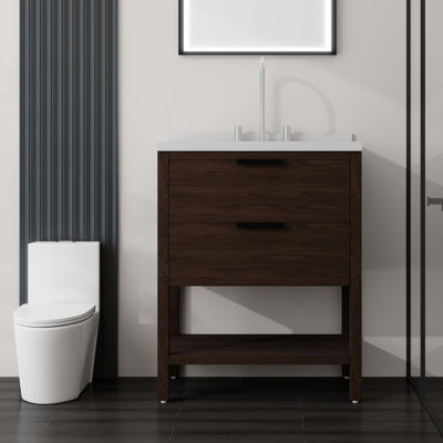 Meuble-lavabo autoportant avec comptoir en marbre de culture et rangement à fermeture en douceur