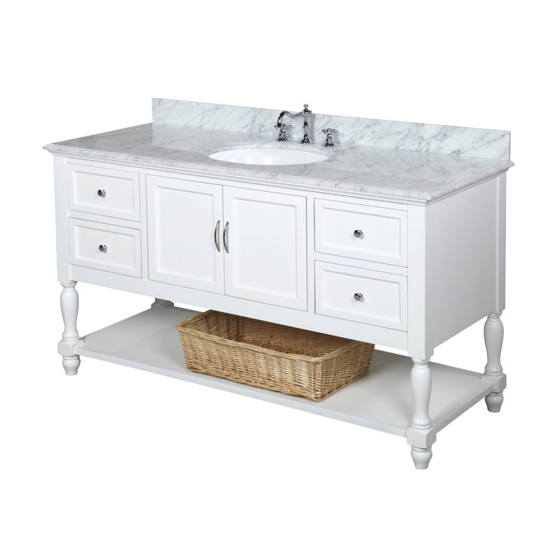 Hampton 60'' Single Bathroom Vanity with Top, White, Carrara Marble