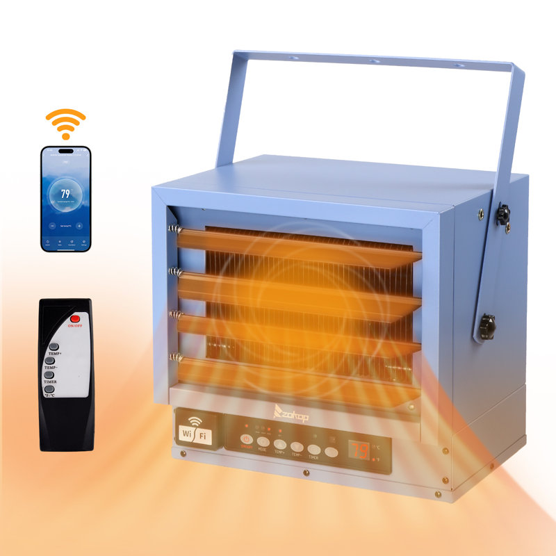 Chaufferette de garage électrique 240 volts avec télécommande et fonction Wi-Fi, 20.83, Bleu, 5,000