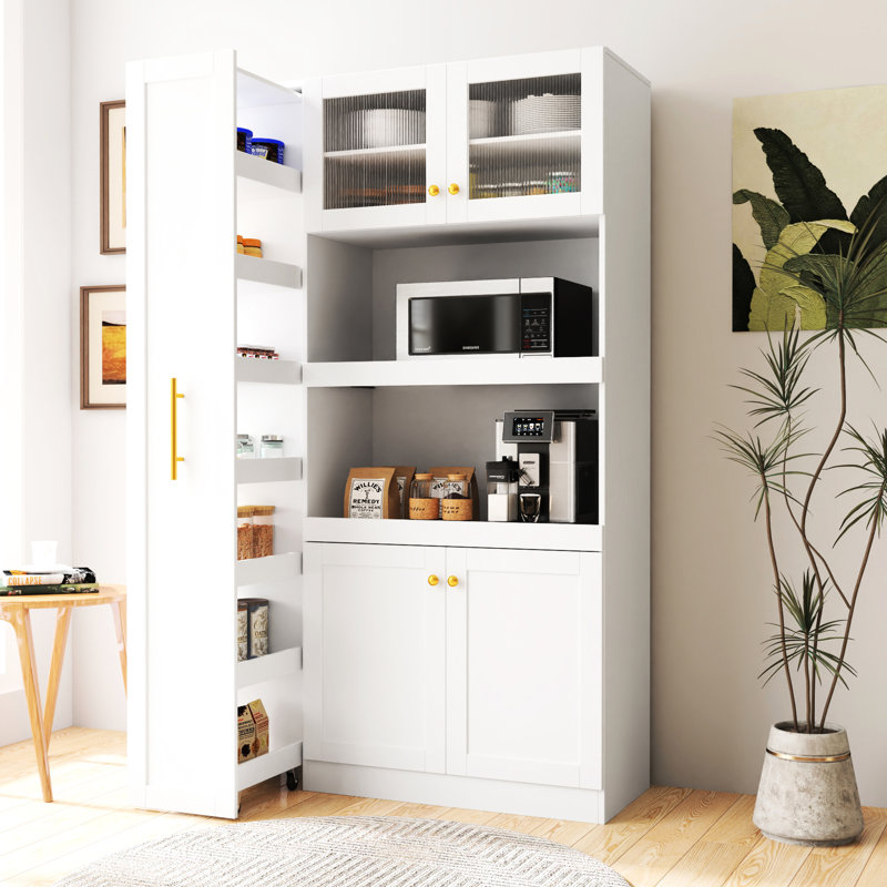 Garde-manger 4 portes avec tablette coulissante multifonctionnelle blanche pour un espace de cuisine élégant et organisé - 4 portes multiples