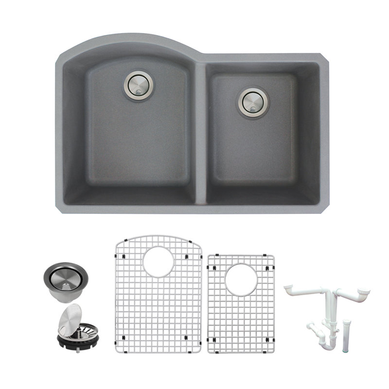 Évier de cuisine à double cuve avec filtre à panier encastrable l 31 po x p 21 po granite Aversa, Gris