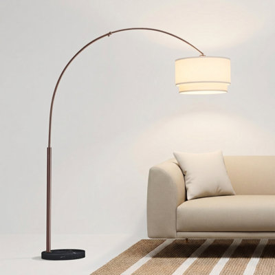 Mason 81 in. Modern Adjustable LED Arched Standing Floor Lamp with Fabric Drum Shade and Weighted Marble Base