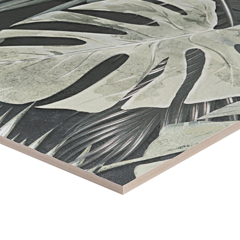 Botanic 24x48 Textured Matte Ceramic Tile, Dark Gray/Green