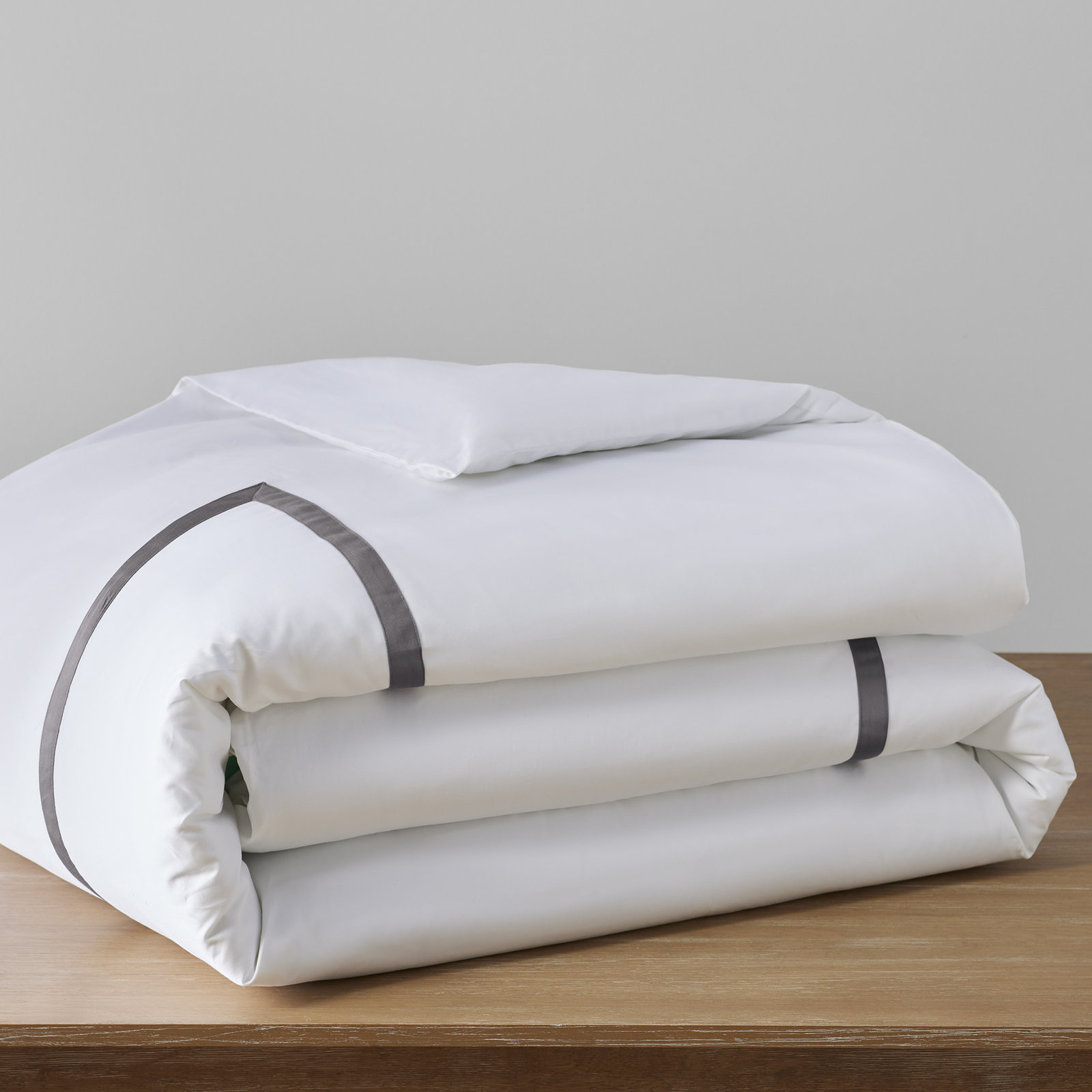 Danfield Cotton Sateen Hotel Stripe Duvet Cover Set, Full / Queen Duvet Cover + 2 Pillow Shams, Charcoal Stripe