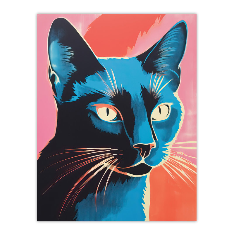 Wall Art Print Siamese Cat On Screen Artwork Spot Block Colour Duotone Retro Riso Interior Design Poster