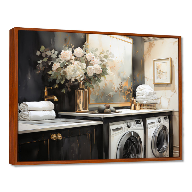 Blanchisserie Art déco II - Art mural, H 24 po x l 32 po x P 1 po, Brown Floater Framed