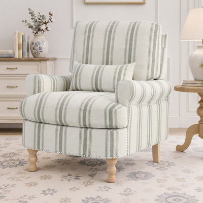 Fauteuil d'appoint surdimensionné en bois massif avec coussin lombaire et pieds lombaires Rickon