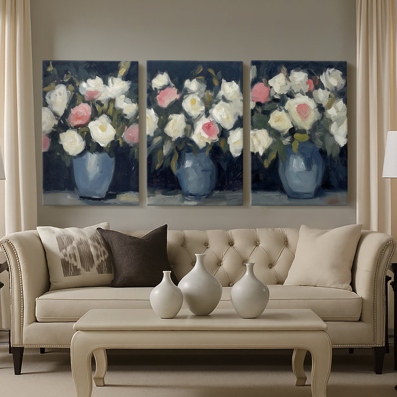 FLORAL Series DCxx - Toile tendue avec châssis sur mesure - 3 pièces, H 12 po x l 24 po
