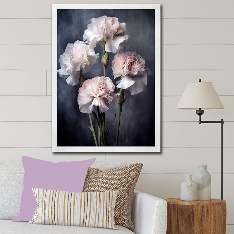 Œillets noirs et blancs avec impression sur toile, H 44 po x l 34 po x P 1,5 po, Cadre simple blanc