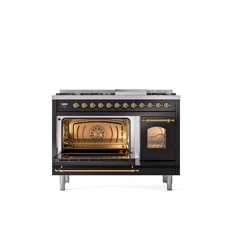 ILVE Nostalgie II 48 Dual Fuel Range , Natural Gas, Glossy Black/Brass