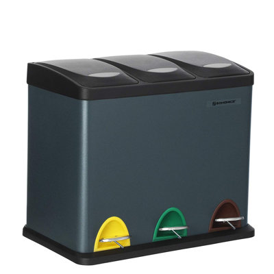Steel Step On Multi-Compartment Rubbish & Recycling Bin - 33.8L