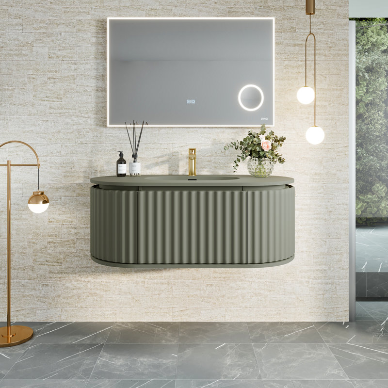 Eviva Haven 39" Green Wall-Mounted Bathroom Vanity with Solid Surface Top