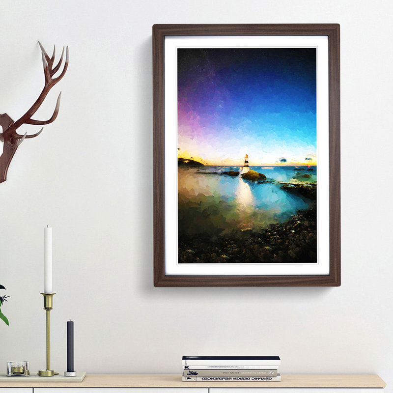 Penmon Lighthouse in Anglesey Wales in Abstract - Picture Frame Graphic Art Print, Walnut Framed, 65cm H x 48cm W x 2cm D