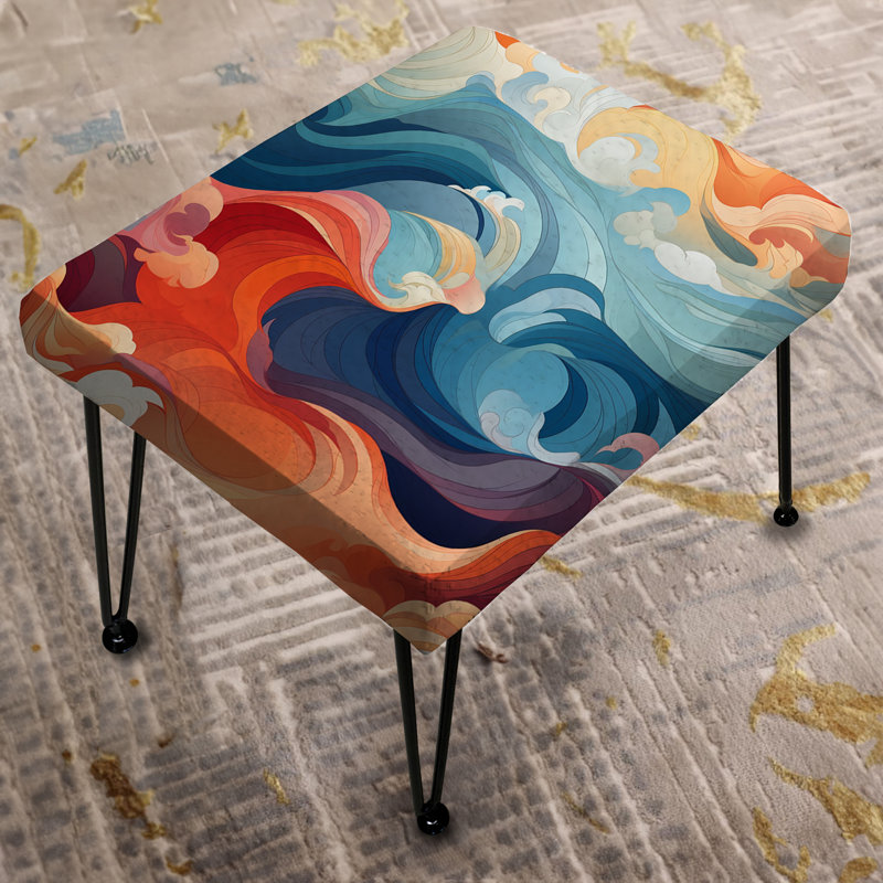 Bleu et orange tourbillon harmonieux vagues - repose-pieds rectangulaire abstrait