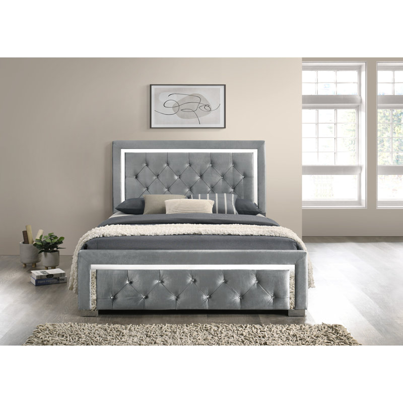Ozora Upholstered Bed, Single (3'), Silver Grey