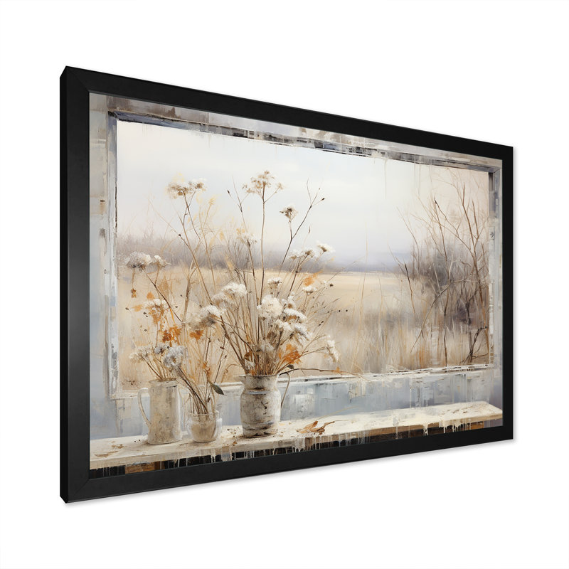 «Winter Meadow View calmness III», art mural prairie pour le salon, Cadre d'angle fermé noir, H 34 po x l 44 po x P 1,5 po
