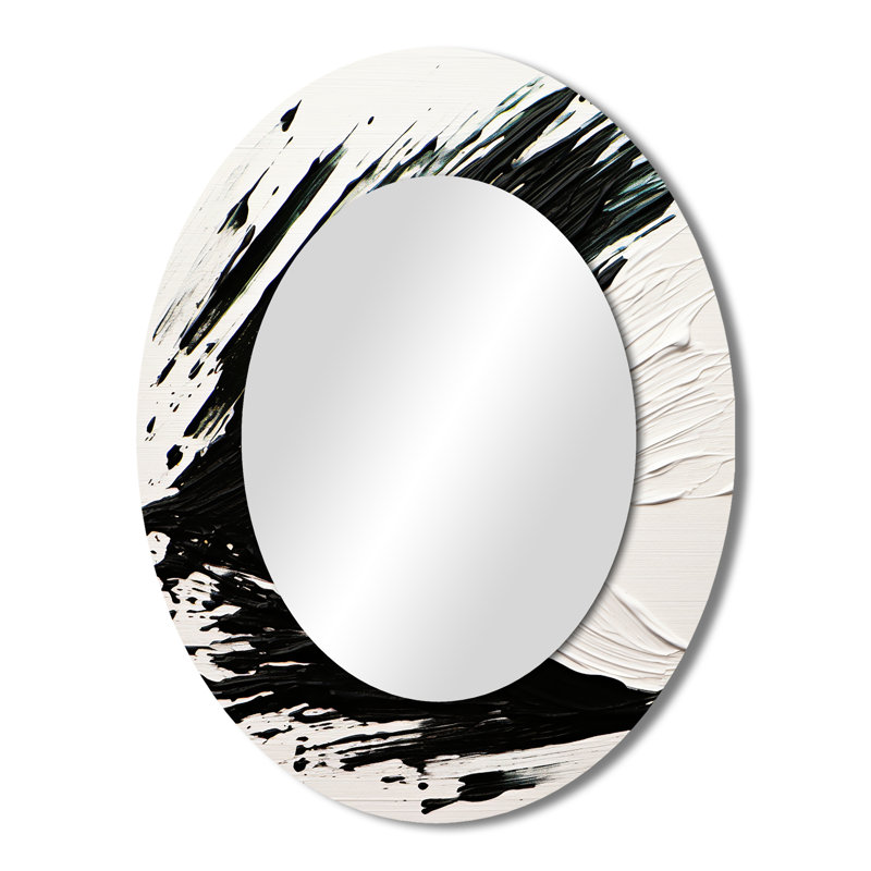 Essential Being Black And White Abstract - Black Modern Oval Wall Mirror, 43" x 33"