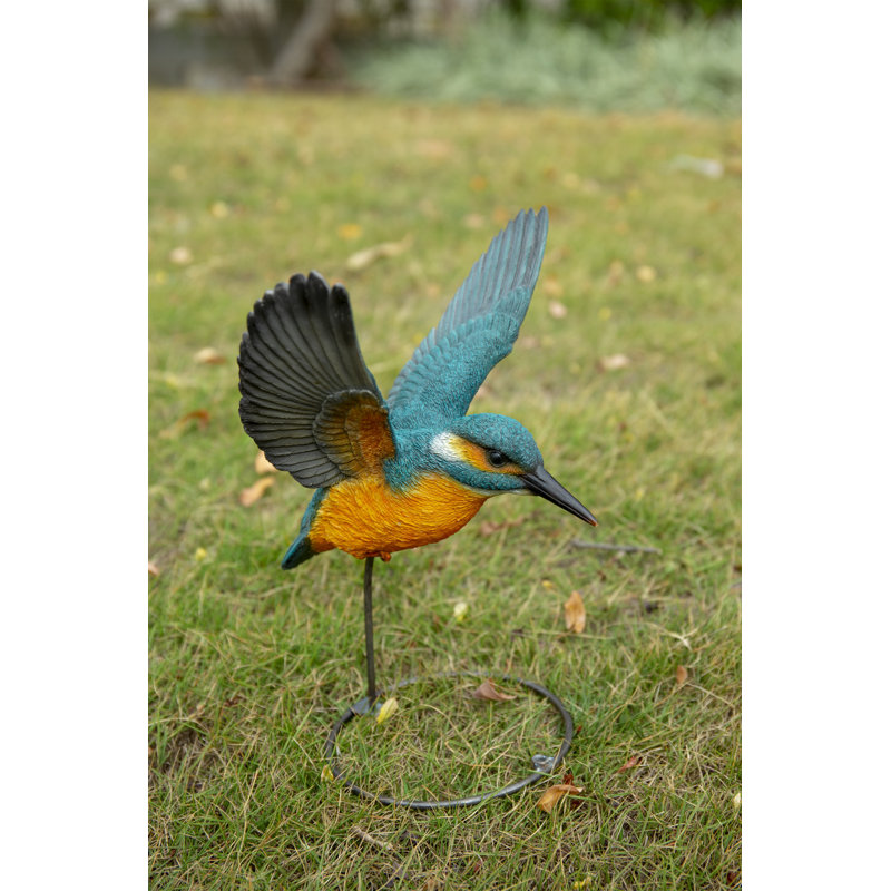 11" Blue and Orange Flying Kingfisher Resin Statue