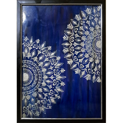 Exotic India Pearl Mandala Acrylic Wall Art on MDF Wood Panel, Bohemian Wall Decor