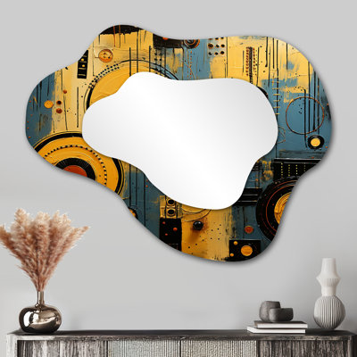 Cercle contemporain contemporain, collage - Art africain, miroir asymétrique, miroir mural unique nuage orange, impression sur métal