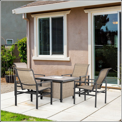 5 Piece Garden Patio Dining Set, Steel, Outdoor Conversation Set, Square Dinner Table