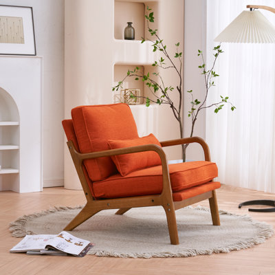 Lemley Mid Century Solid Wood Accent Chair Upholstered Armchair with an Extra Pillow