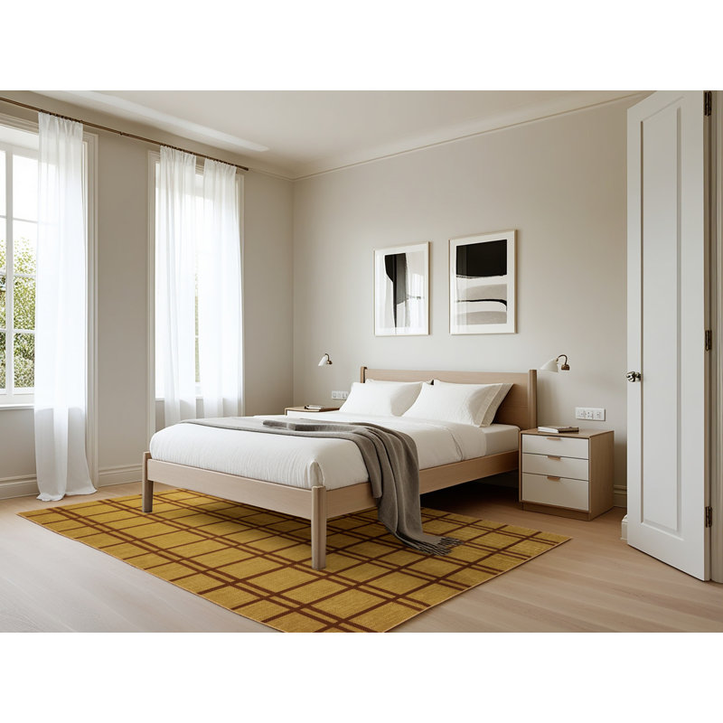 Tapis brun treillis lavable à la machine, Rectangle 5 pi x 7 pi
