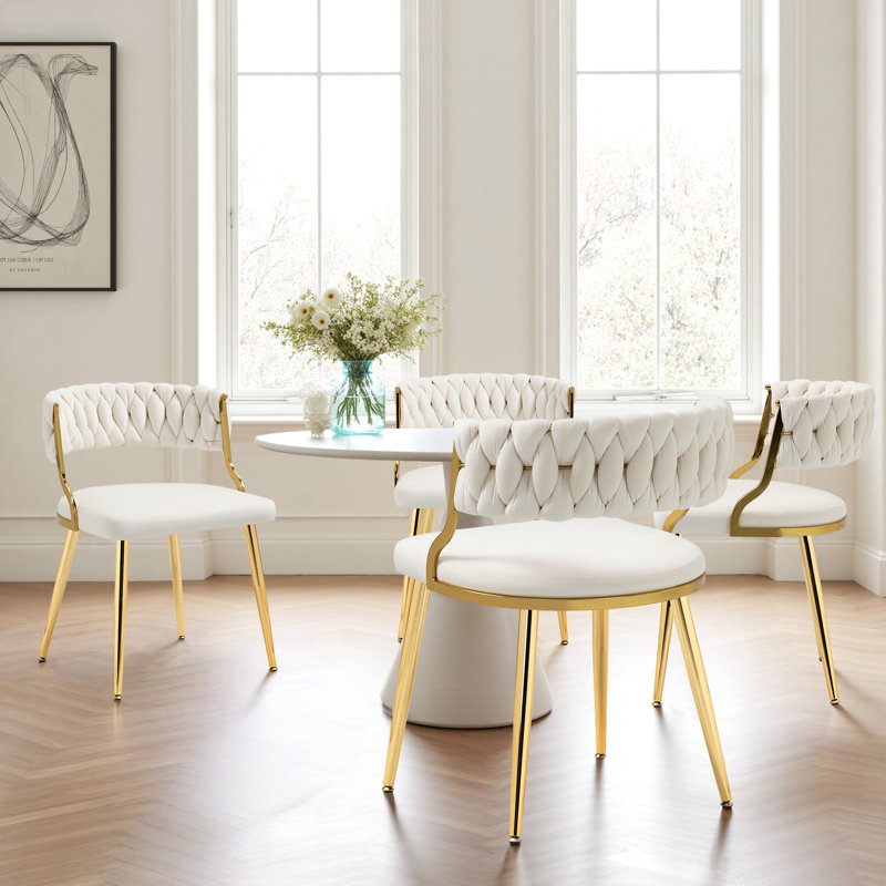 Ensemble de chaises de salle à manger en velours l 21,65 po Christal, Ivoire ivoire