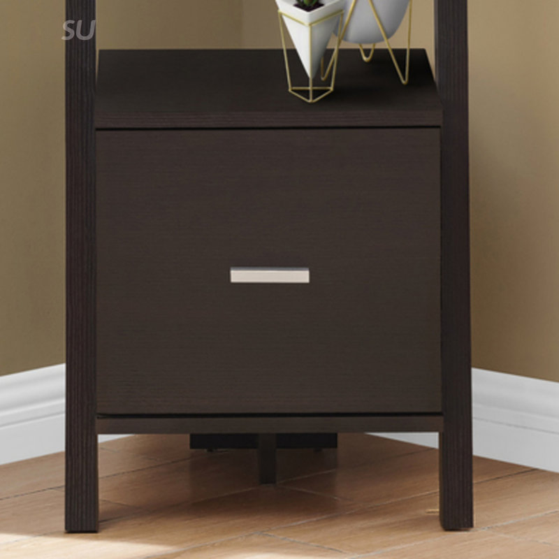 Bibliothèque, étagère, coin, échelle, H 69 po, bureau, chambre à coucher, stratifié brun