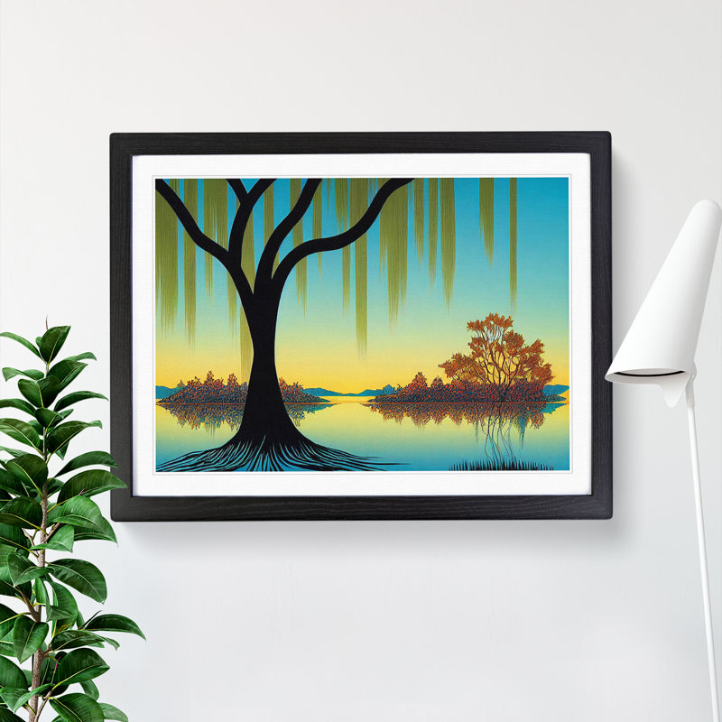 Exquisite Weeping Willow Tree - Single Picture Frame Painting, 34cm H x 46cm W x 2cm D, Black