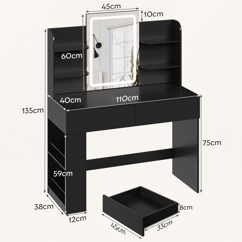 Dressing Table with Mirror, Black